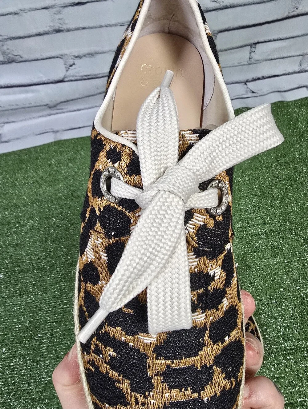Crown & Ivy Dolly Espadrille Stacked Sole Leopard Woven Canvas Shoes Size 9